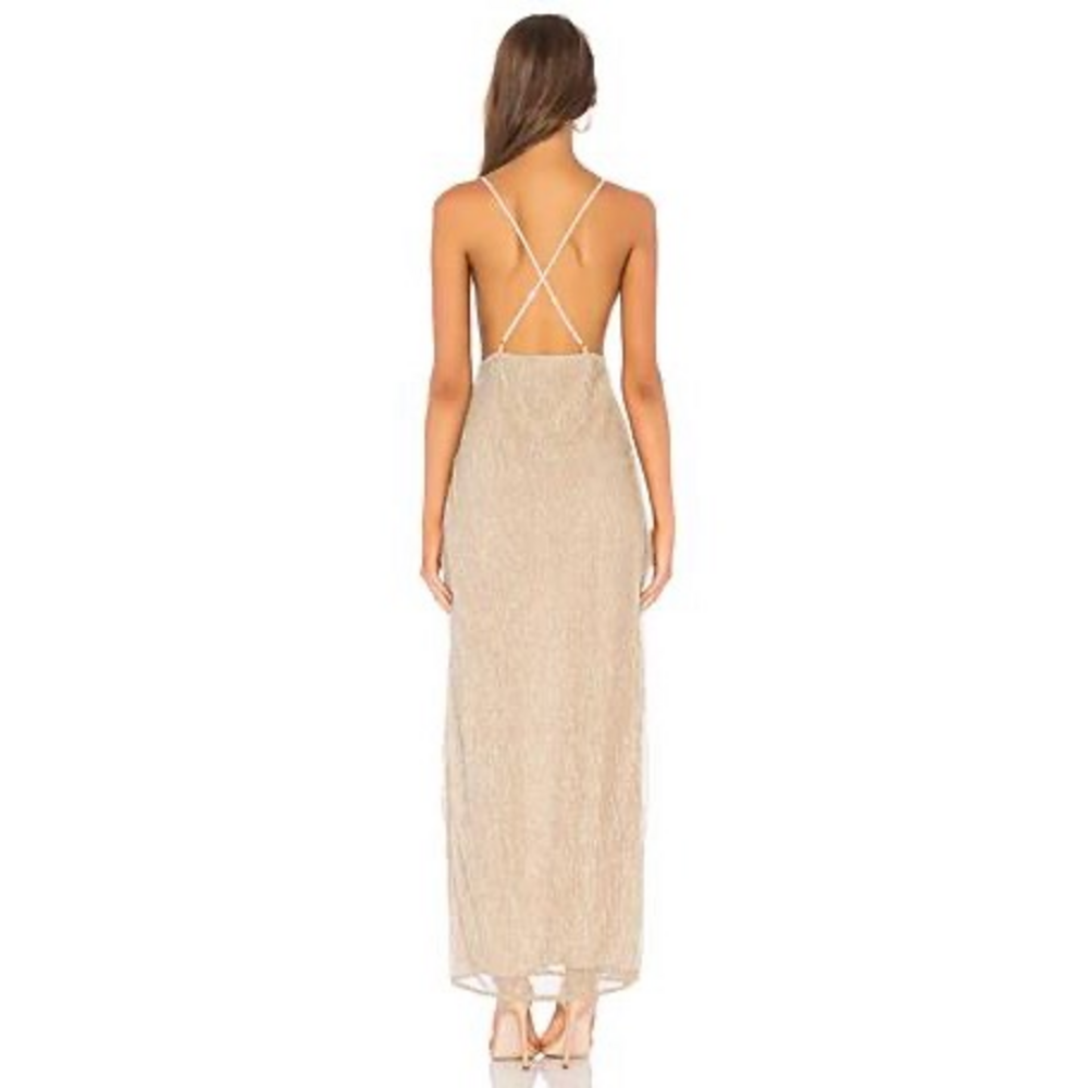 superdown Hailee High Slit Maxi Dress in Champagne in Gold - Picture 4 of 4